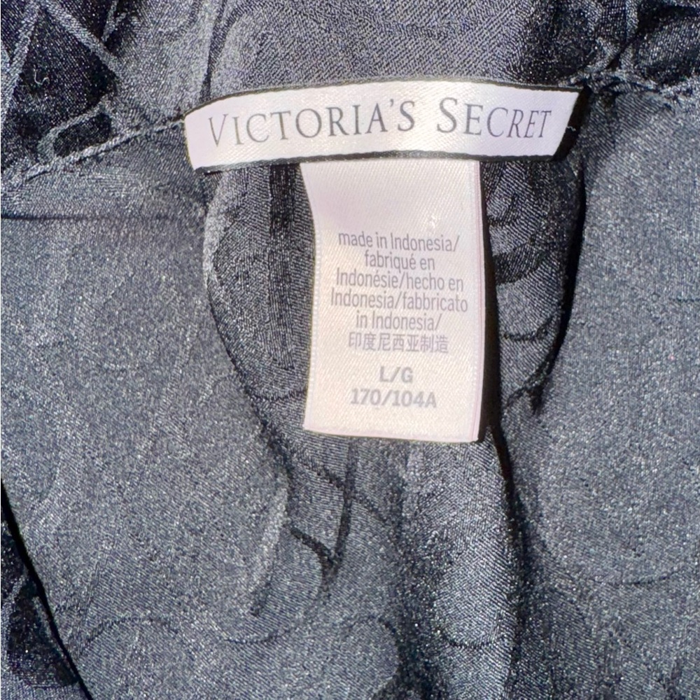 Victoria's Secret Black Satin Pajama Set with Pink Trim size L - Picture 4 of 9